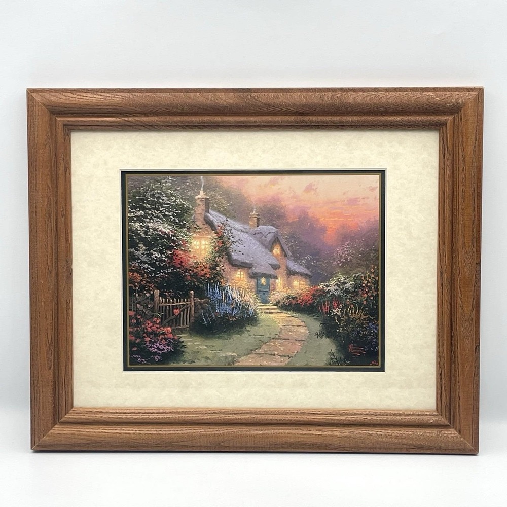 Vintage 1993 Thomas Kinkade Glory Of Evening Framed Cottage Art Print 15.5"